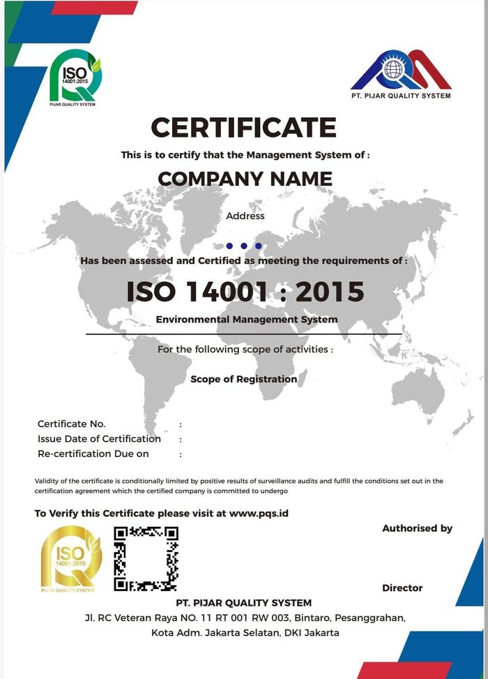 Contoh Sertifikat ISO 14001:2015